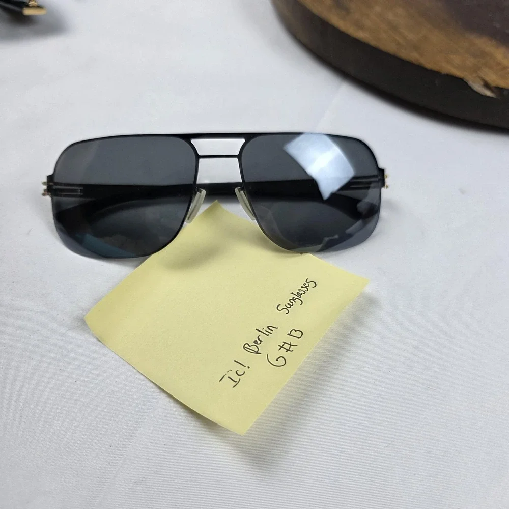 Ic! Berlin U5 Alex Sunglasses Mens 59-17 Black Gray Tinted Metal Aviator Germany